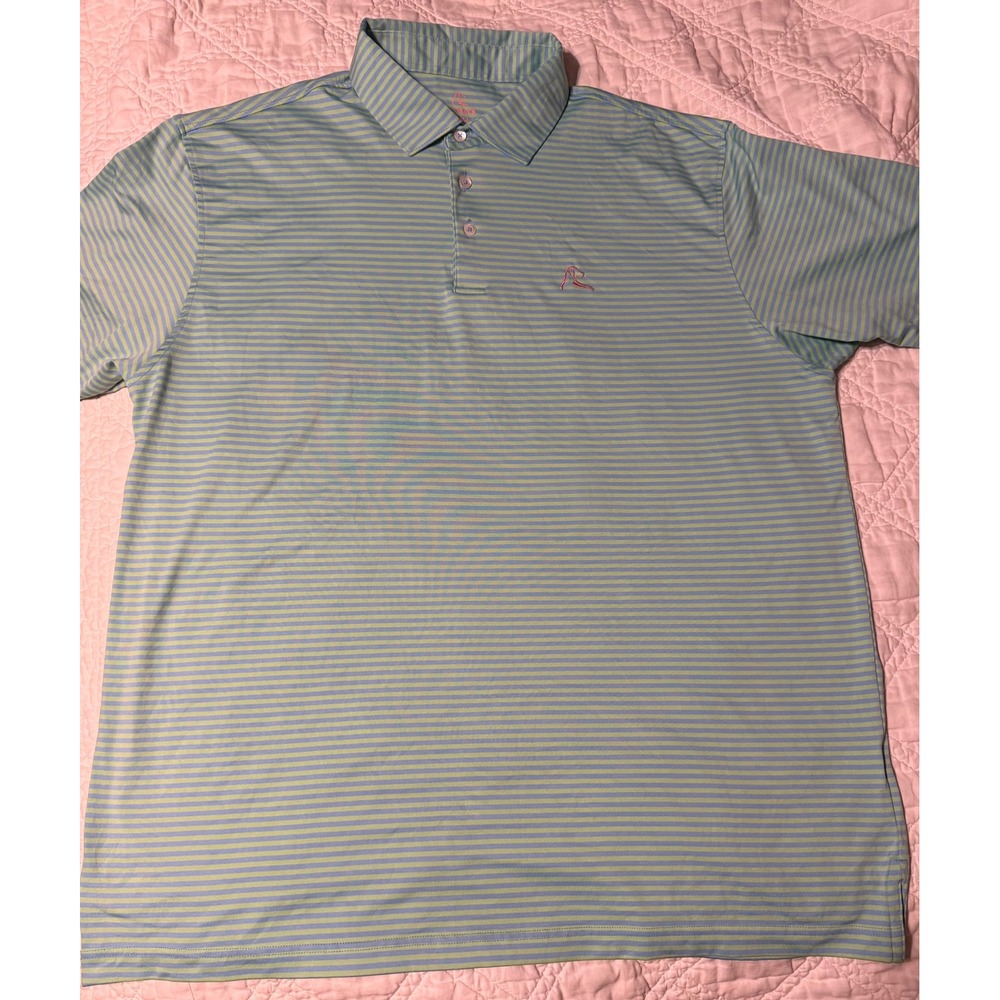 Rhoback Mens XXL Performance Polo Shirt Blue Green Striped Short Sleeve Golf Top